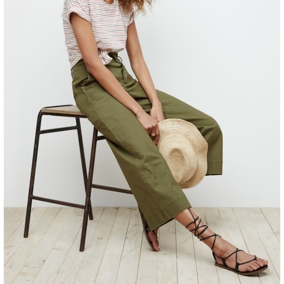 Madewell Pants - Madewell Langford olive wide leg crop pants